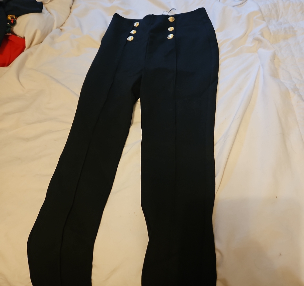 Zara Black High-Waist Skinny Pants with Gold Buttons